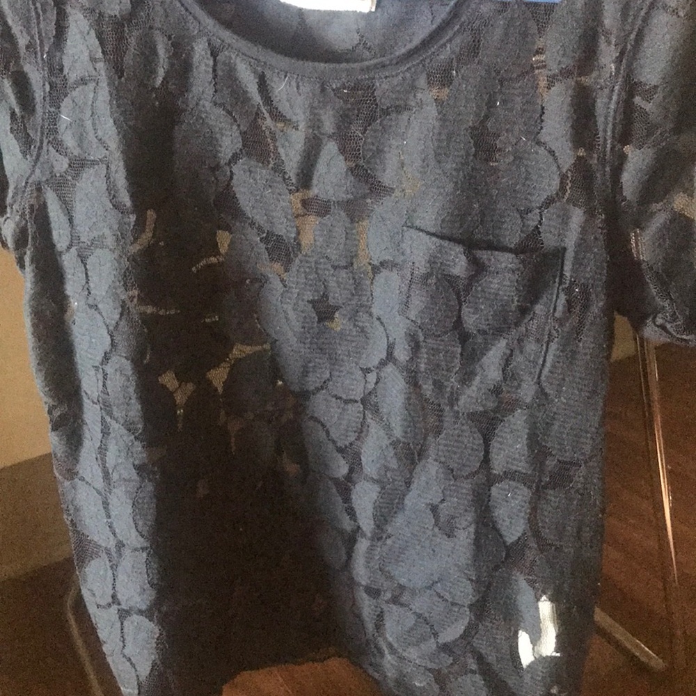 Navy blue sheer flower top